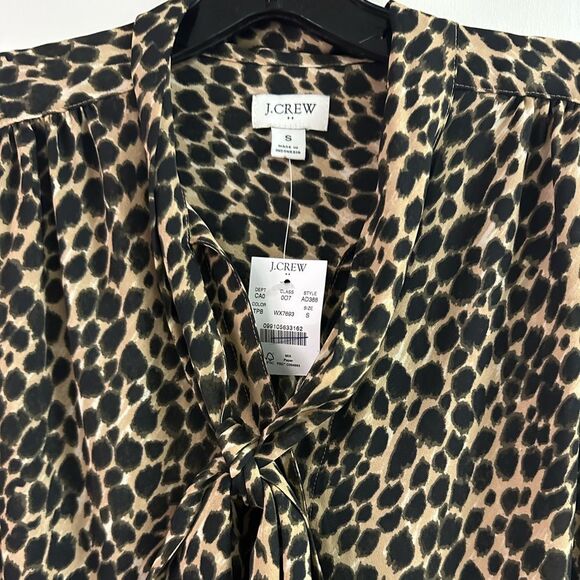 NWT J Crew Animal Print Tie Neck Button Down Blouse Size S - Picture 3 of 4